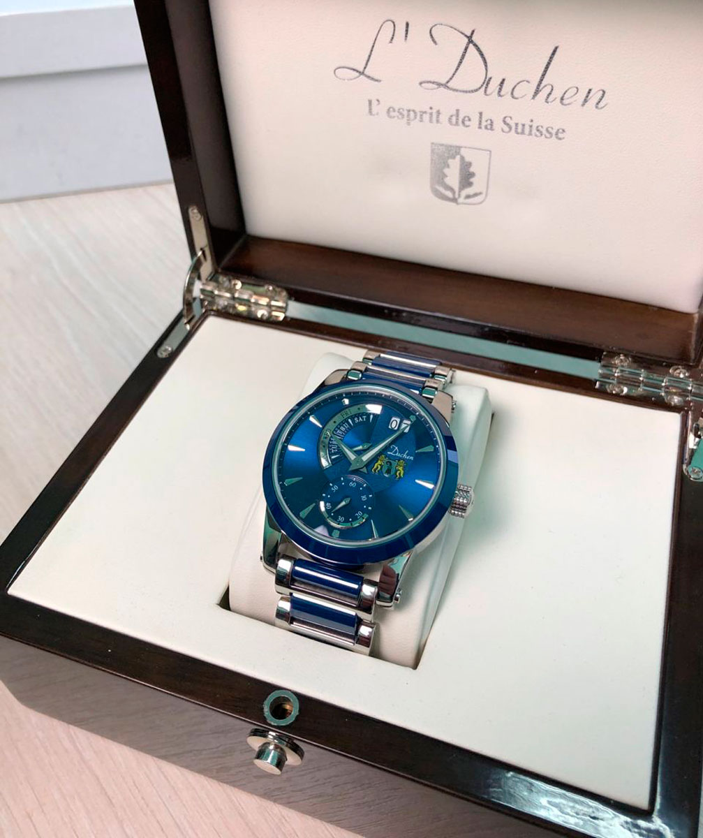 Мужские часы L`Duchen Basel Police D 237.30.BP, механизм кварцевый, циферблат синий, браслет керамика — Изображение 4